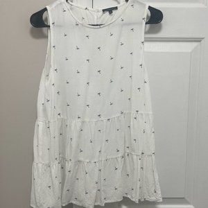 White Flowy Tank Top Shirt with Palm Trees Size S